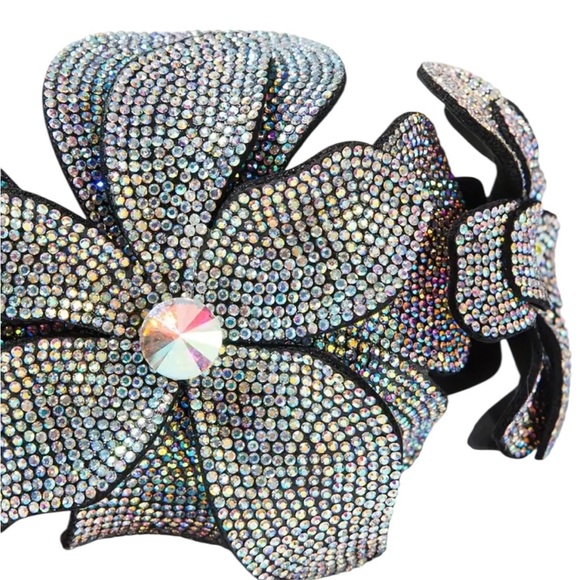 Silver Rhinestone Black Floral Headband